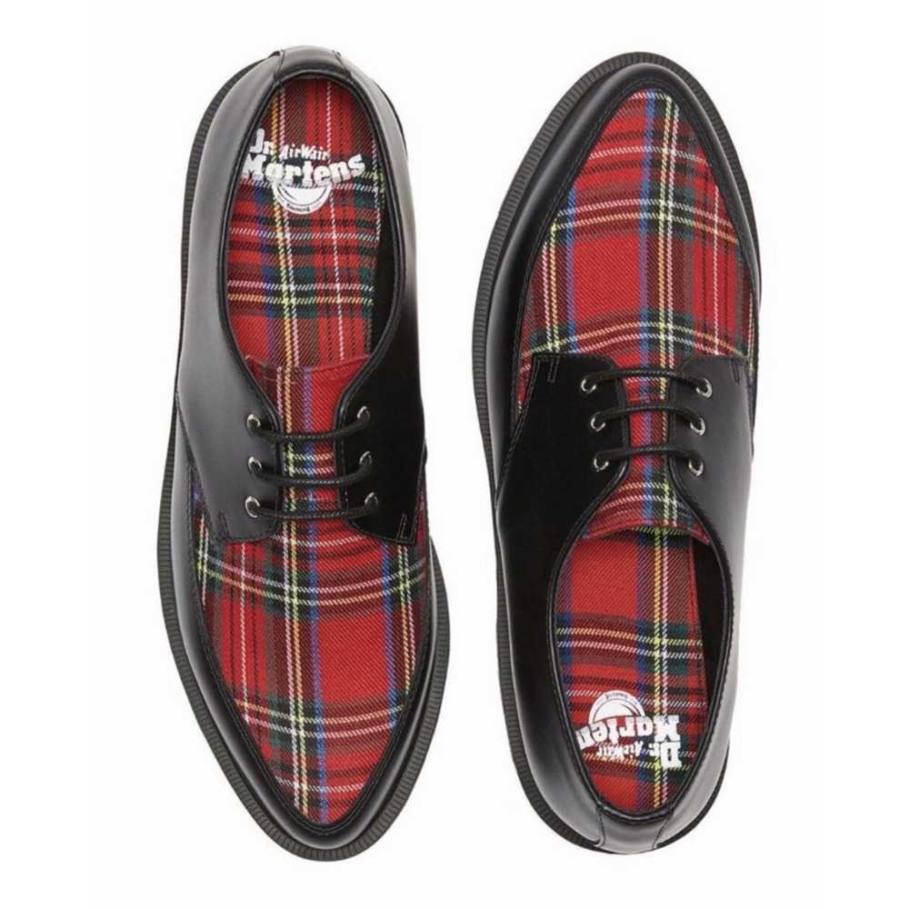 Dr. Martens Willis Tartan Lace Up Pointed Toe Oxford Shoes - Red Plaid Size 7M